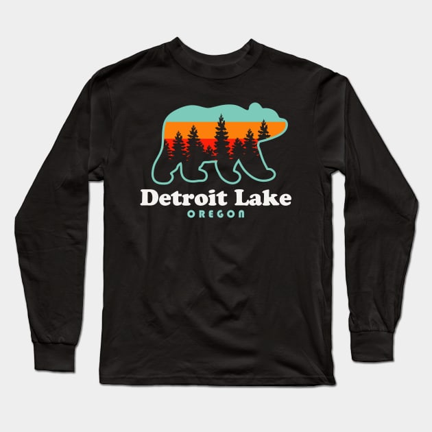 Detroit Lake Oregon Bear Retro Sunset Long Sleeve T-Shirt by PodDesignShop